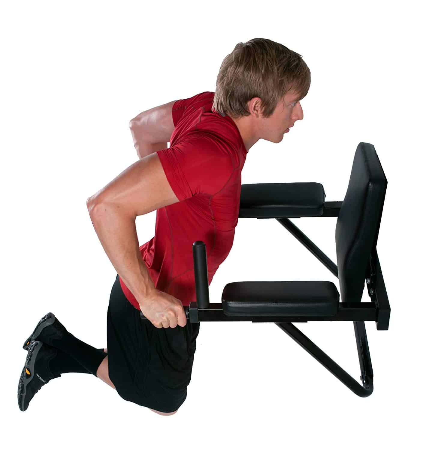 man doing dip exercise on wall mounted dip station